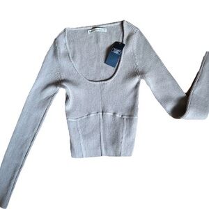 Abercrombie & Fitch Ribbed Knit Top in Gray